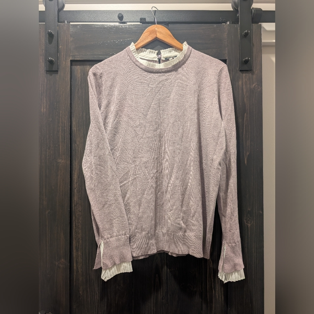 Classic Lilac Crewneck Sweater With Fluted Collar Detail